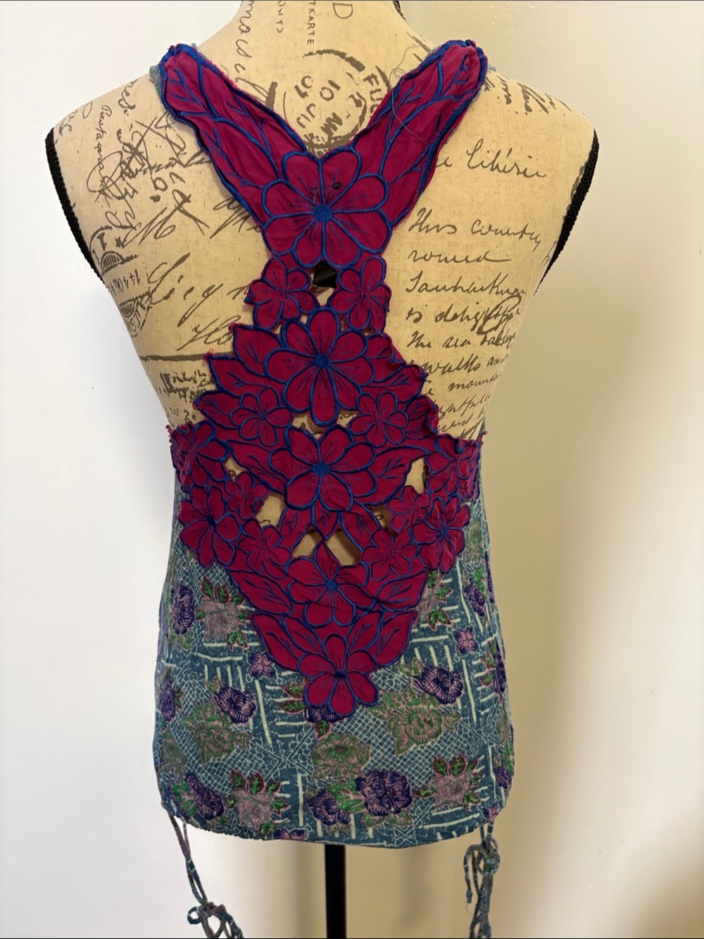 Free People *Women’s Blue Floral Tank Top - Sleeveless Drawstring at bottom